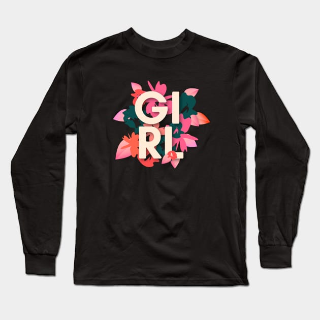 girl flower leaves Long Sleeve T-Shirt by Mako Design 